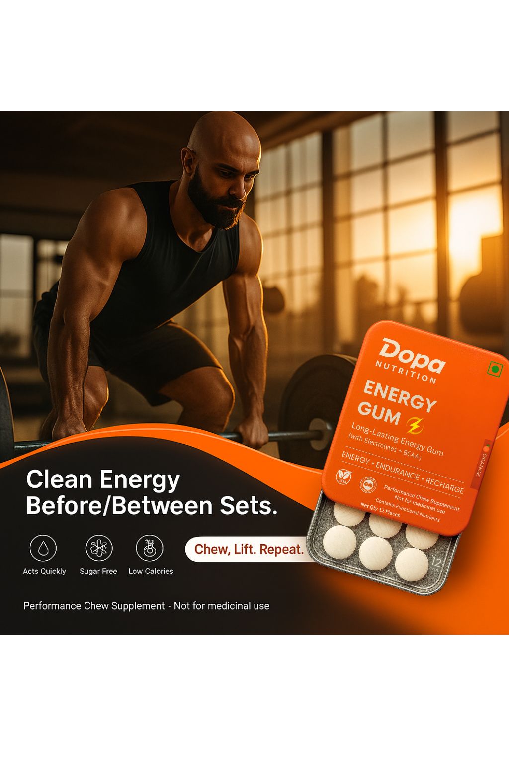 Energy Gum — Mint (12 Pieces) | Caffeine + Taurine + Guarana