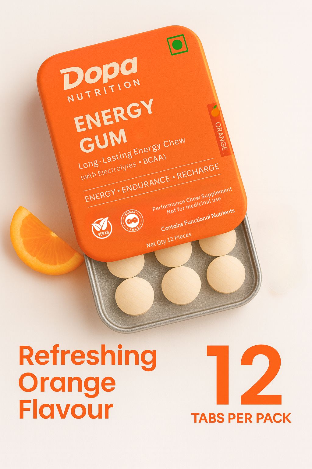 Energy Gum — Mint (12 Pieces) | Caffeine + Taurine + Guarana